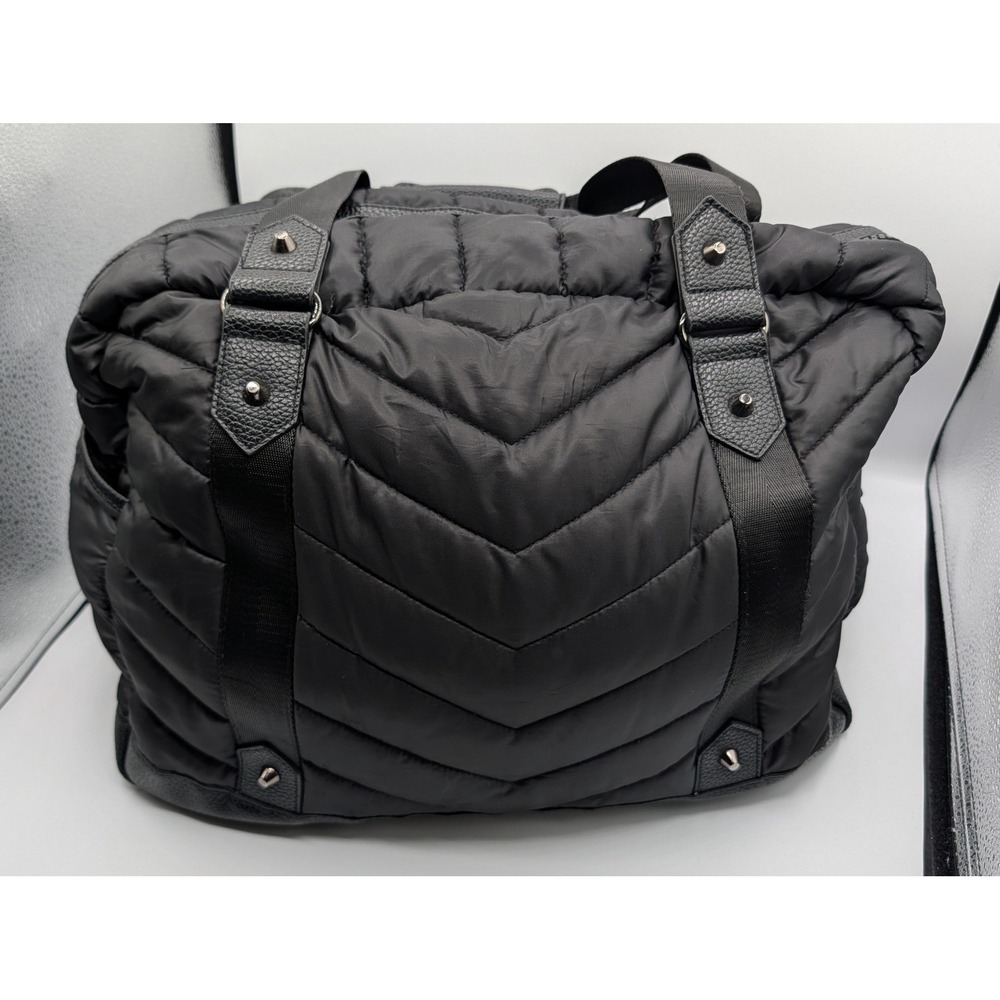 Cynthia Rowley Black Quilted Puffer Duffel Bag Tech Sleeve Travel Gym Weekend